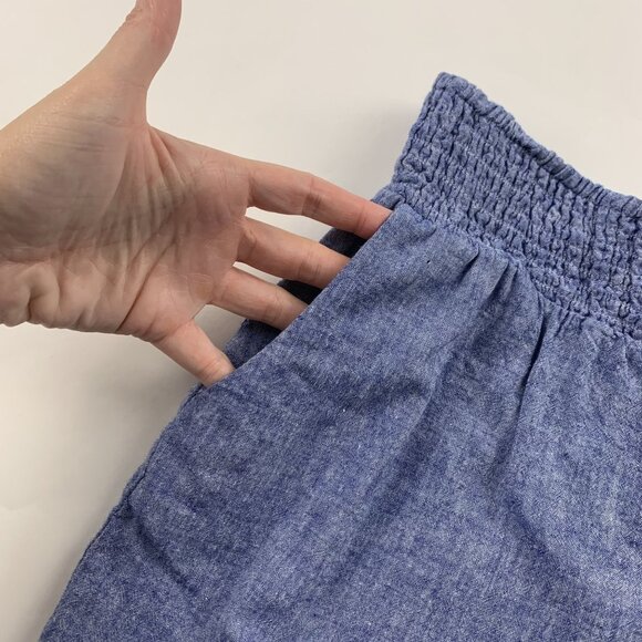 A New Day Blue Chambray Linen Blend Smocked Waist Pull On Shorts XS - Picture 2 of 5